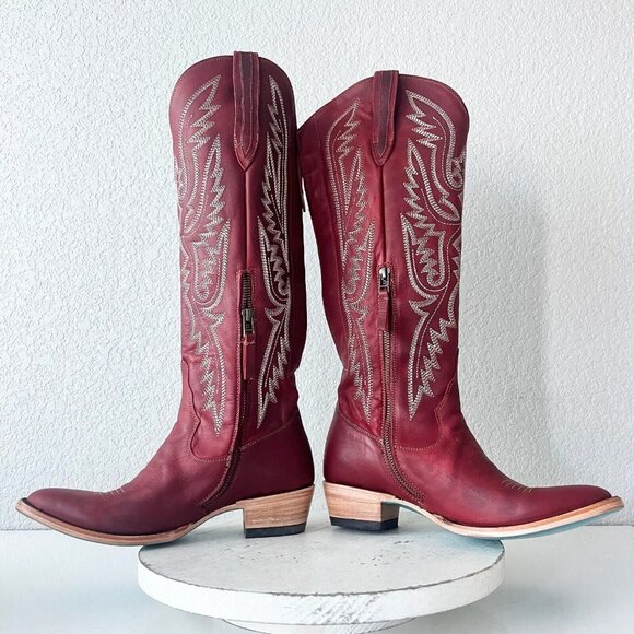 Lane MONICA Knee High Womens Cowboy Boots 8 Red Leather Western Style 17" Tall - Picture 7 of 11